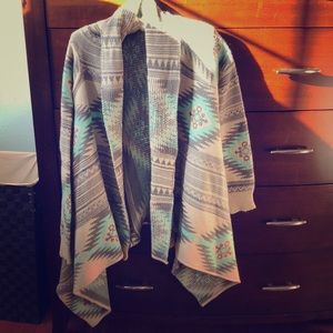 Blanket cream and blue aztec pattern sweater